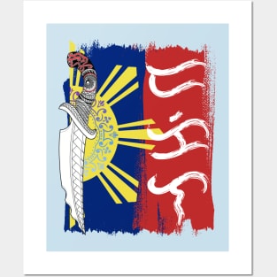 Philippine Flag / Tribal line Art Knife / Baybayin word Dakila (Great / Memorable) Posters and Art